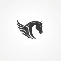 Wall Mural - Black winged horse logo on a white background used for brand icon or design