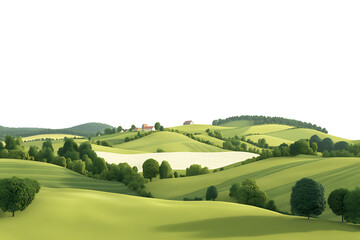 Aufkleber - Tranquil countryside landscape with rolling hills and farm fields isolated on a white background