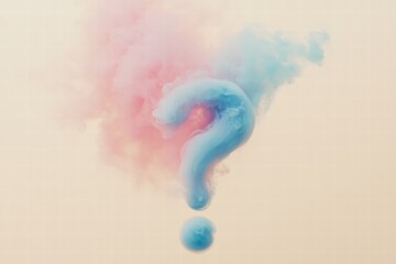 Poster - Clouds of pink and blue smoke blend into a question mark shape against a soft background. Generative AI