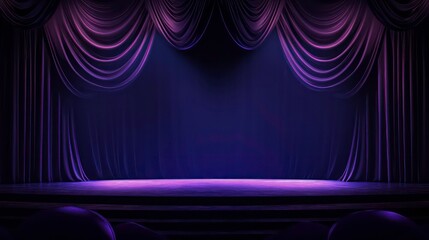 Poster - Dramatic purple stage curtains with spotlight illumination on empty stage.