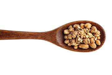 Poster - Roasted peanuts in the wooden spoon isolated on a white background
