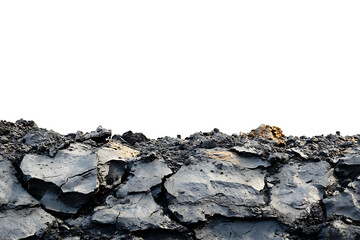 Poster - Rough rocky surface of black dry soil isolated on a white background