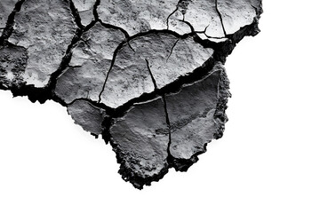 Poster - Rough dry surface of black soil isolated on a white background