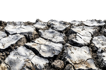 Poster - Rough rocky surface of black dry soil isolated on a white background