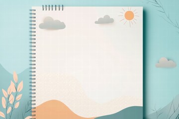 Poster - Bright and simple planner layout featuring abstract nature inspired elements including sun clouds and mountains for daily planning. Generative AI