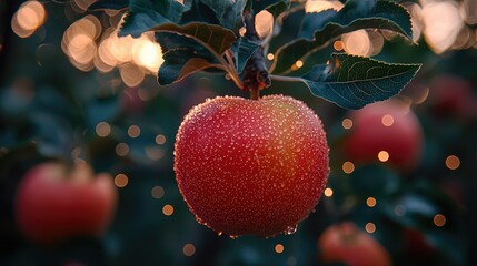 Wall Mural - A Dew-Kissed Apple at Sunset: Orchard Serenity