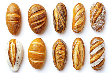 Poster - Set collection of baguette bread group stack isolated on a white background