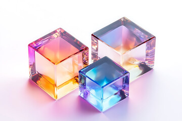 Aufkleber - Set of 3d crystal glass cubes with refraction and holographic effect isolated on a white background