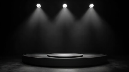 Aufkleber - Dark stage with three spotlights illuminating a circular platform. (1)