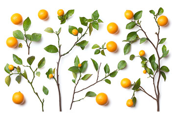 Poster - Set of branches with ripe, delicious oranges isolated on a white background