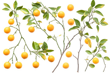 Poster - Set of branches with ripe, delicious oranges isolated on a white background