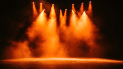 Poster - Orange stage lights illuminating smoky dark background.