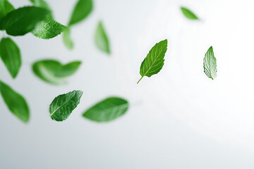 Aufkleber - Mint leaves fly isolated on a white background
