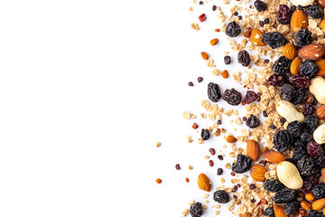 Poster - Mix of nuts and dry fruits isolated on a white background