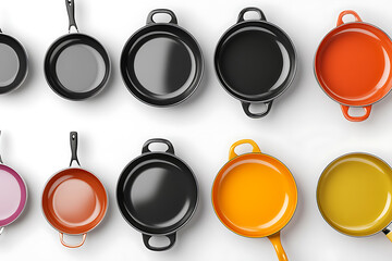 Poster - Set of cooking black frying pans isolated on a white background