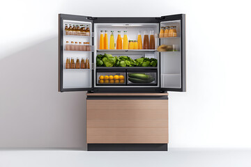 Fototapete - Modern double-door refrigerator isolated on a white background