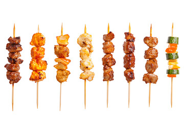 Aufkleber - Set of delicious grilled kebabs on skewers isolated on a white background