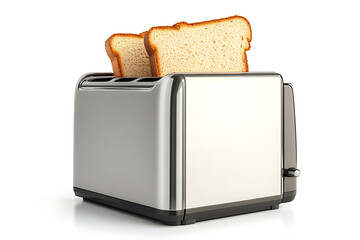 Poster - Modern stainless steel toaster with two slices of bread isolated on a white background