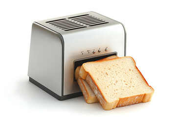 Poster - Modern stainless steel toaster with two slices of bread isolated on a white background