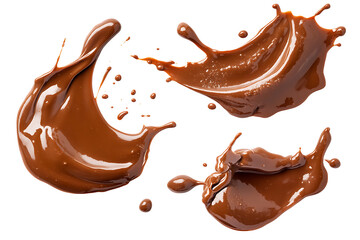 Poster - Set of delicious melted chocolate splashes isolated on a white background