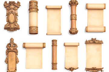 Aufkleber - Set of empty scroll, parchment isolated on a white background