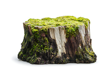 Poster - Moss-covered old tree stump isolated on a white background