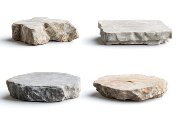 Poster - Set of flat rock podiums for product display isolated on a white background