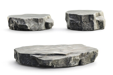 Poster - Set of flat rock podiums for product display isolated on a white background