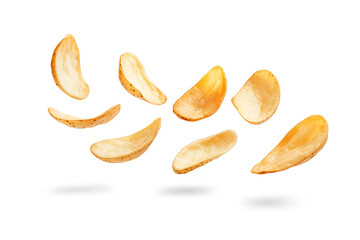 Poster - Set of flying delicious potato fries isolated on a white background