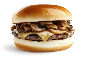Poster - Mushroom swiss burger on isolated on a white background