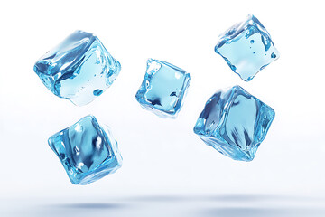 Poster - Set of flying melting ice cubes isolated on a white background