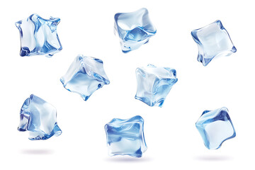 Aufkleber - Set of flying melting ice cubes isolated on a white background