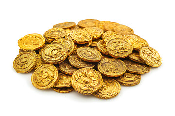 Poster - Pile of gold coins isolated on a white background