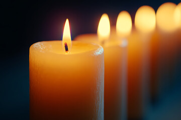 Aufkleber - Pillar candles with flames illuminated isolated a white background