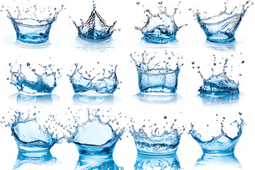 Poster - Set of fresh water splashing isolated a white background