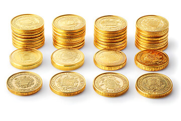 Poster - Set of gold coins stacks isolated a white background