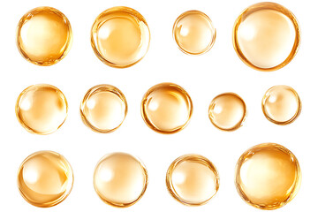 Poster - set of golden oil droplets isolated a transparent background