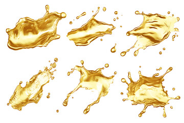 Wall Mural - Set of golden oil splashes isolated a transparent background