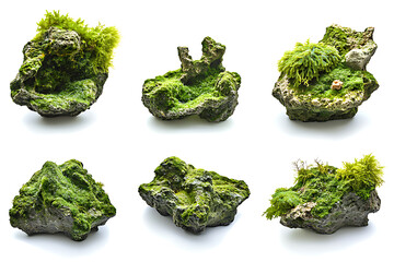 Poster - Set of green aquatic moss coral reefs isolated on a white background