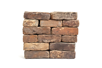 Poster - Old brown brick wall isolated on a white background