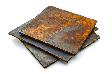 Poster - Set of metal plates with rusted surfaces isolated a white background
