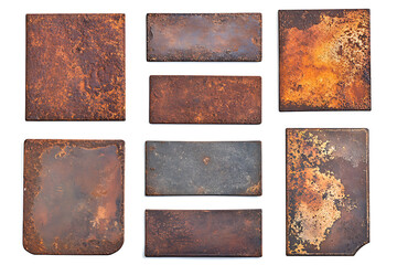 Poster - Set of metal plates with rusted surfaces isolated a white background