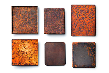 Poster - Set of metal plates with rusted surfaces isolated a white background