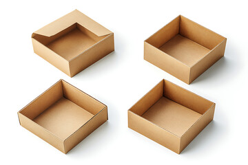 Poster - Set of open empty cardboard boxes isolated a white background