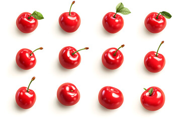 Aufkleber - Set of red cherries isolated a white background