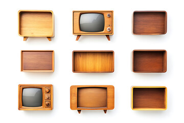 Poster - Set of retro wooden tv boxes isolated a white background