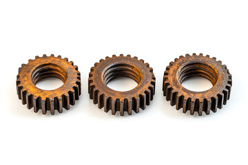 Fototapete - Set of rusty old cog wheels isolated a white background