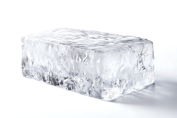 Poster - Rectangular ice block with a frosted, textured surface isolated a white background