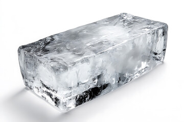 Poster - Rectangular ice block with a frosted, textured surface isolated a white background