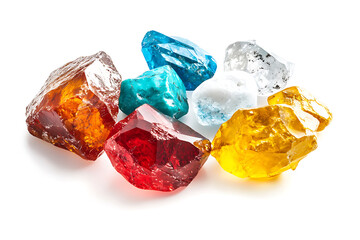 Poster - Set of spinel gem stone, colorful gem stones set in various colors, yellow, red, white, blue and turquoise isolated a white background
